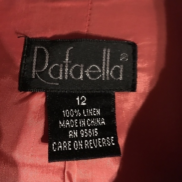 𝅺rafaella Tapered Career Jacket/Blazer, 100% Linen, CORAL ORANGE, Size 12 - Picture 3 of 9